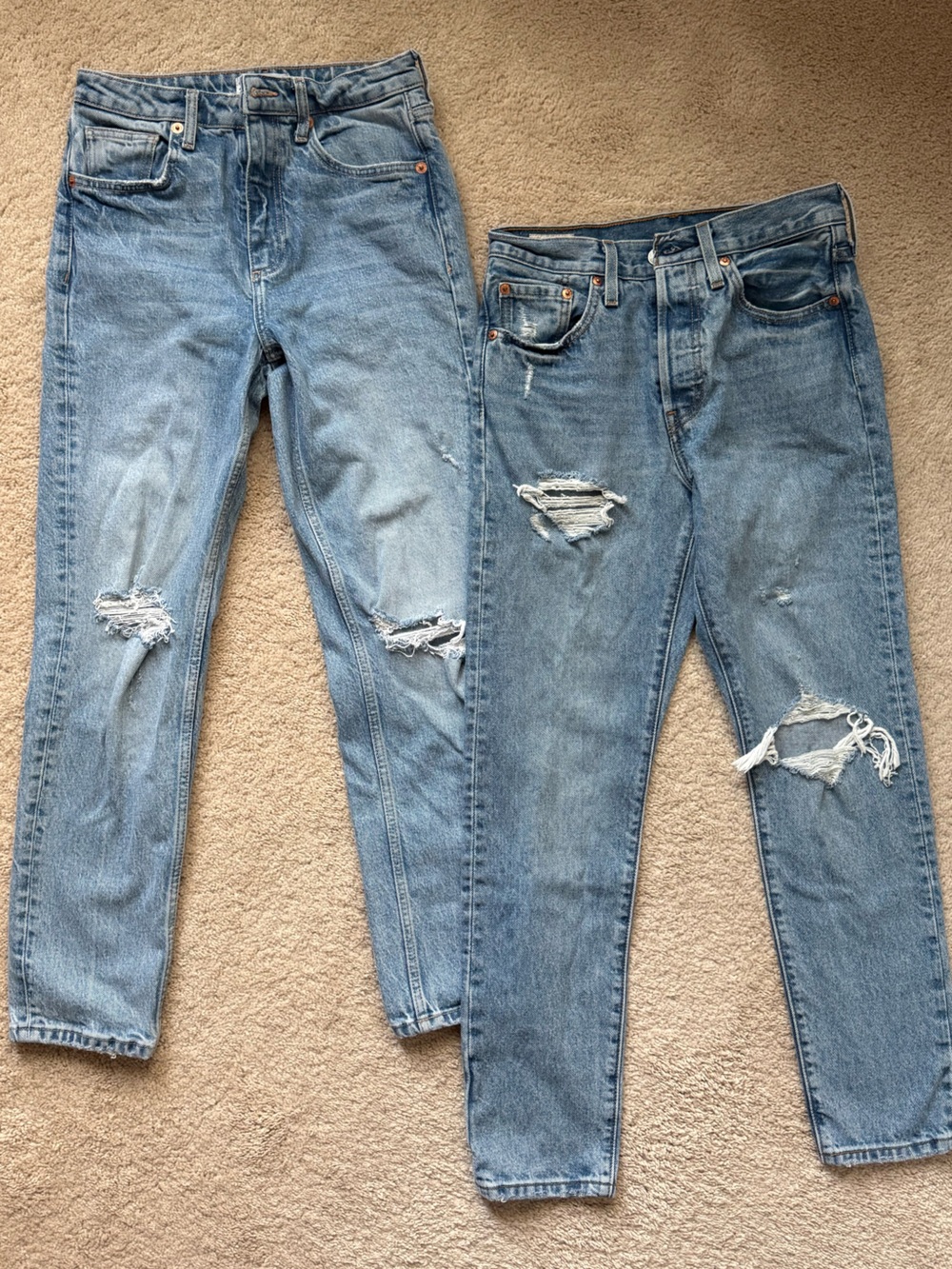 2 pairs high waist slim-fit jeans -Zara, Levi’s 501s, both super cute sz 26